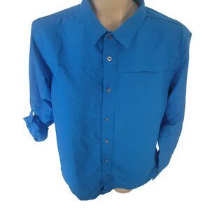 UV‎ Skins SPF 50+ Sunwear Button-Up Shirt M Blue Lightweight & Roll-Up Sleeves